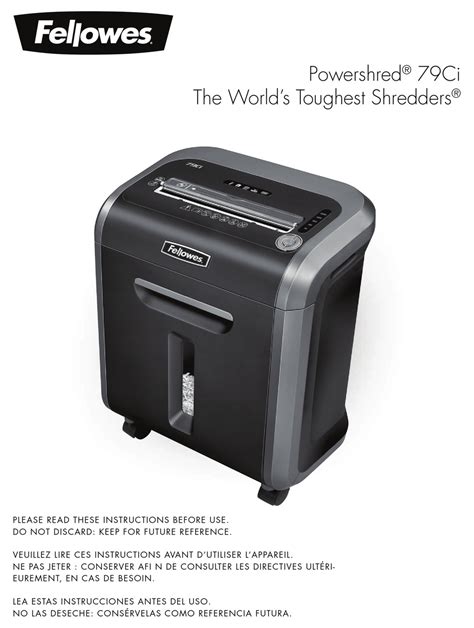 Fellowes Powershred 79ci Paper Shredder Instructions For Use Manual