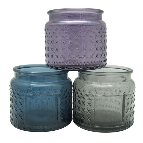 10oz Coloured Stars Design Embossed 300ml Glass Candle Storage Jars With Decorative Metal Lids