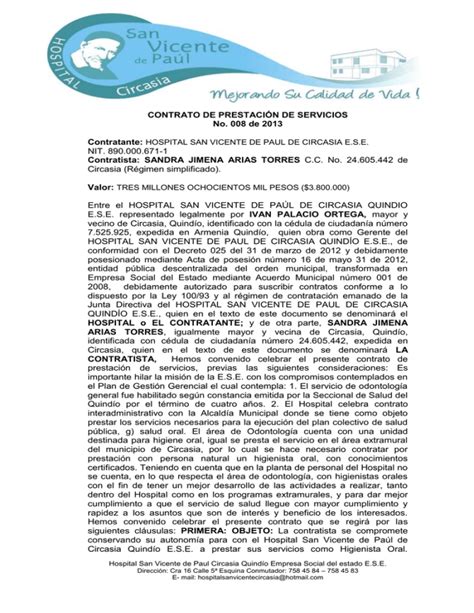 CONTRATO DE PRESTACIÓN DE SERVICIOS No 008 de 2013