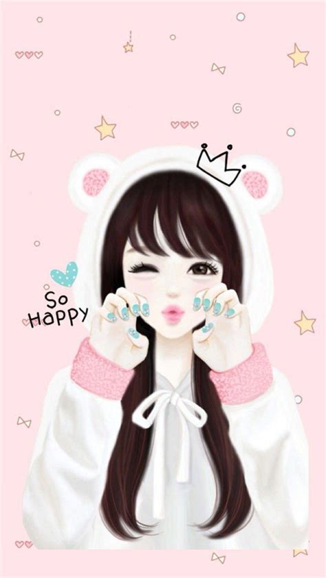 Pink Wallpaper Gambar Kartun Comel Korea Beauty Cartoon Girl Images
