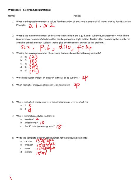 Electron configurations worksheet answers free. Electron Configuration Review Worksheet Answer Key