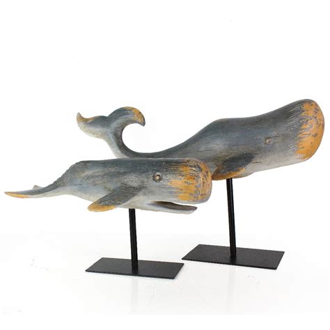 Artificial Resin Imitation Wooden Whale Sculpture With Metal Base