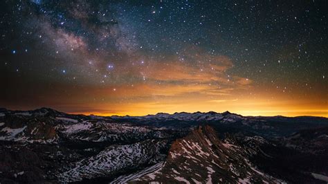 Milky Way In The Sunset Over The Cathedral Range 4k