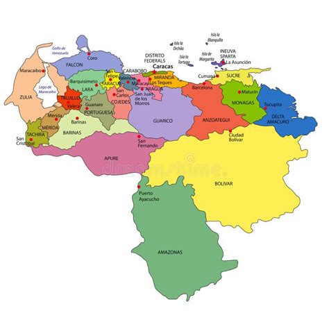 Векторная политическая карта Венесуэлы Иллюстрация вектора