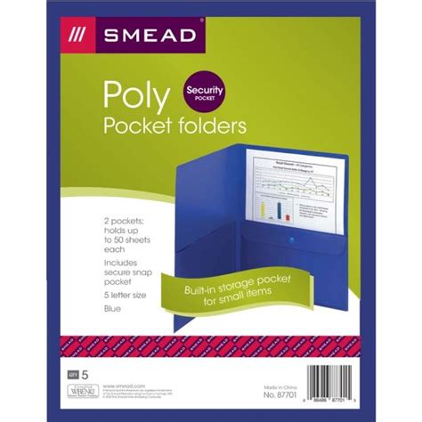 Smead Poly Two Pocket Folder Wsecurity Pocket 100 Sheet Capacity