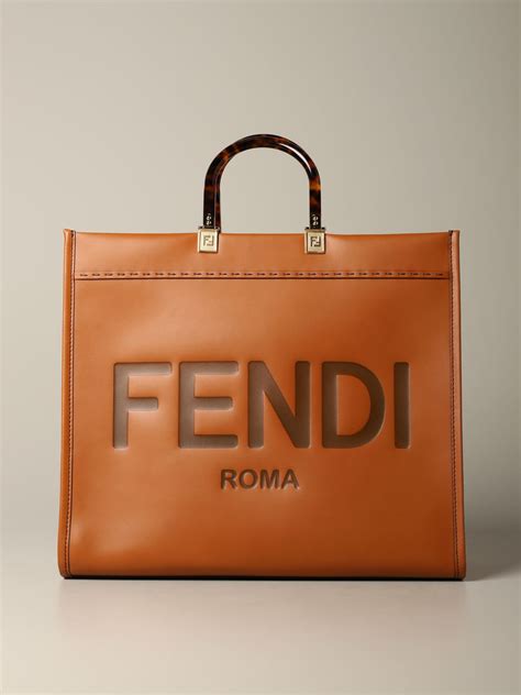 Fendi Sunshine Shopping Bag In Leather With Logo Leather Fendi
