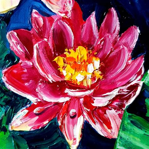 Lotus Flower Painting Oil Original Art Water Lily Impasto Etsy Australia