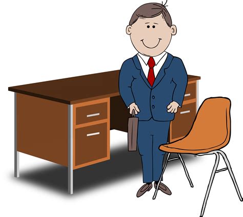 Clipart Teacher Manager Between Chair And Desk