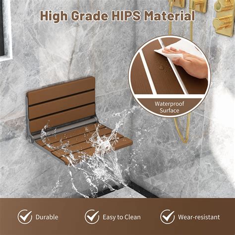 Gymax Waterproof Hips Foldable Shower Bench Wall Mounted 16x14