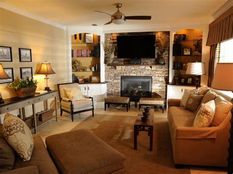 Neutral Transitional Living Room With Stone Fireplace Wall Hgtv