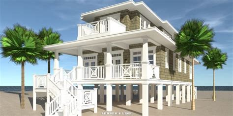 Static shot of a peaceful scene of calm waves lapping up against a beautiful sandy beach with concrete pilings from an old jetty. 4 Bedroom Beach House Plan (With images) | Craftsman style ...