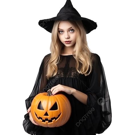 october halloween serious blonde girl with pumpkin trick or treating halloween party happy
