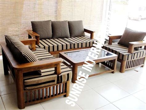 The sofa features a solid teak wood sofa with new upholstery and two matching. Image for Sofa Sets Wooden Sunrise International Wooden ...