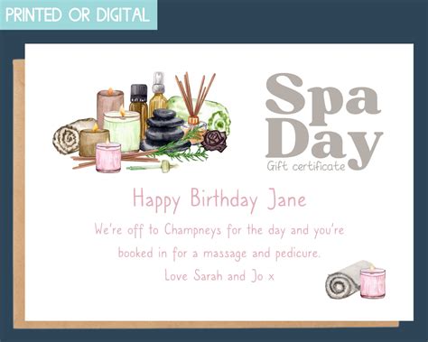 Spa Day T Card For Friend T Certificate Template Etsy Uk