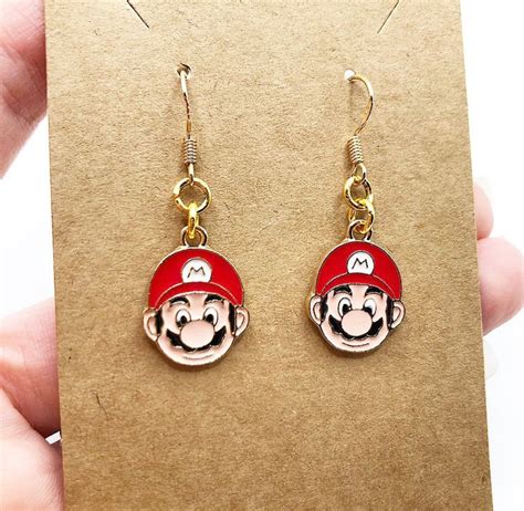 Alloy Mario Earrings Drop Dangle Nintendo Novelty Etsy