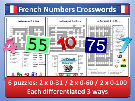 French Numbers Crosswords By Fullshelf Teaching Resources Tes