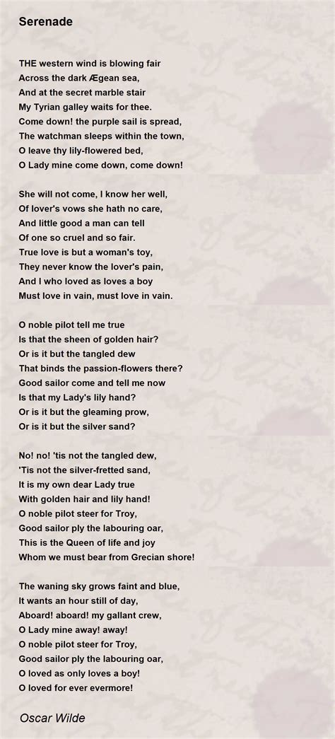 Serenade Poem By Oscar Wilde Poem Hunter