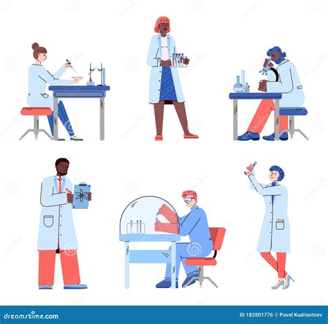 Scientists Is Laboratory Isolated Set Of Cartoon People In Lab Coats