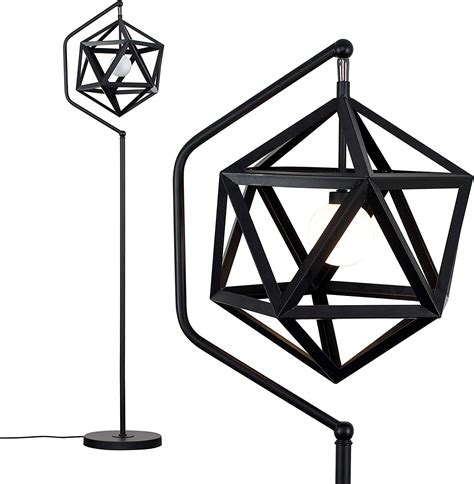 Modern Designer Style Matt Black Geometric Design Floor Lamp Complete