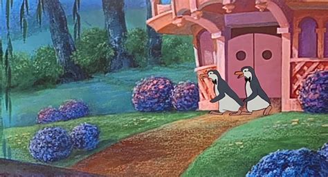Original Walt Disney Production Animation Cel Of Two Penguin Waiters