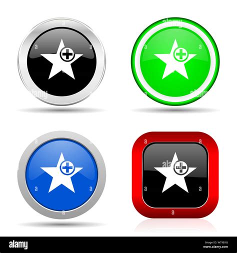 Star Red Blue Green And Black Web Glossy Icon Set In 4 Options Stock