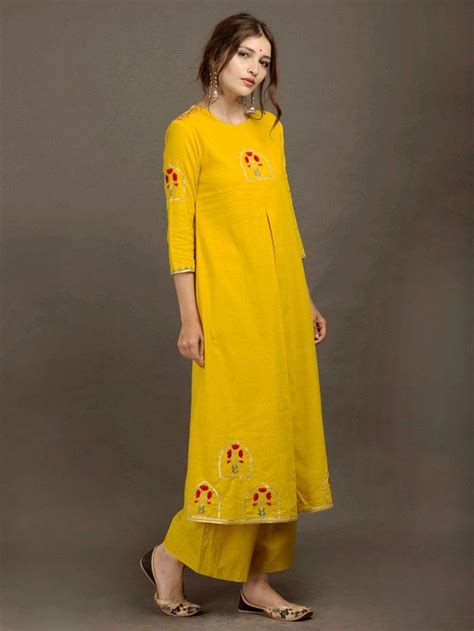 Buy Yellow Khadi Embroidered Kurta Online At Theloom Indian Fashion