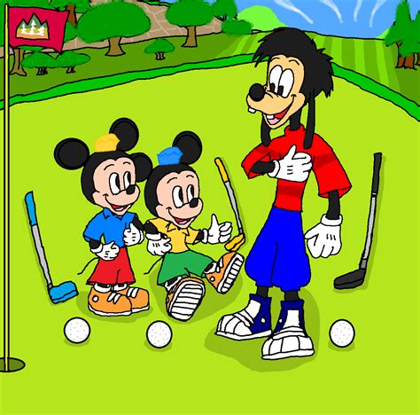 disney golf⛳ morty and ferdie fieldmouse and max goof playing golf together mickey and friends