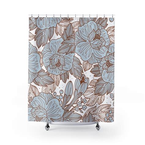 Blue Floral Modern Shower Curtain 100 Polyester 71x74 Etsy