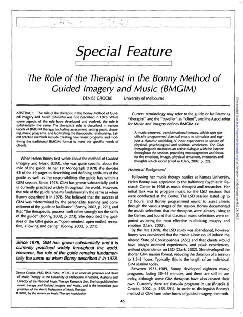 Pdf The Role Of The Therapist In The Bonny Method Of Guided Imagery