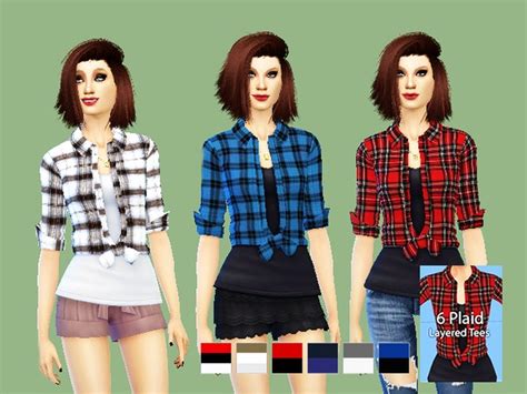 6 Plaid Layered Tees By Amp8688 At Tsr Sims 4 Updates