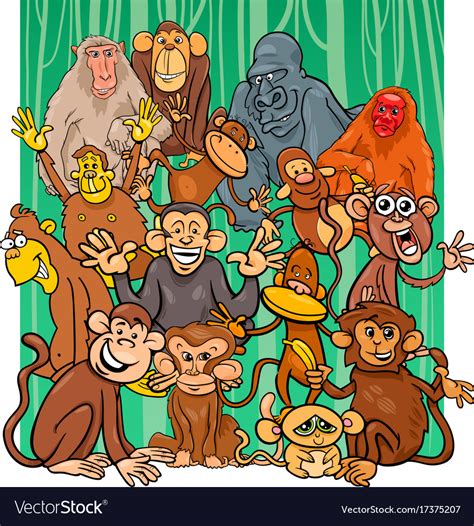 Cartoon Monkey Characters Group Royalty Free Vector Image
