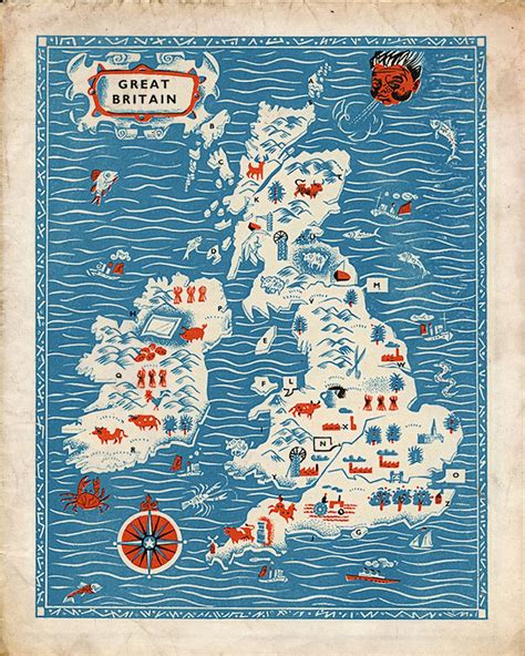 Vintage England Map Great Britain Antique By Missquitecontrary 1000