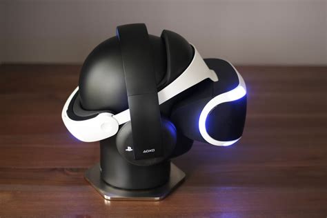 Cybust Vr Headset Stand With Playstation Vr And Sony Gold Headphones
