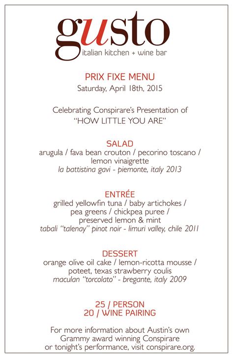 Special Gusto Prix Fixe Dinner Menu For “how Little You Are” April 18