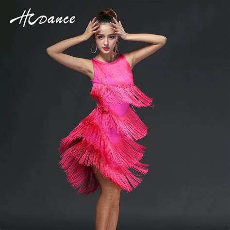 Hcdance New Latin Dance Costumes Women Silk Black Red Sleeveless Salsa Cha Cha Ballroom Flamengo