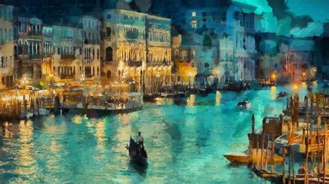 Wallpaper Venice Italy Gondolas Painting 1920x1080 Corgen