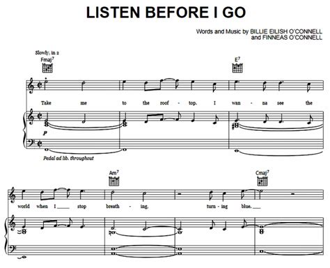 Billie Eilish Listen Before I Go Free Sheet Music Pdf For Piano The Piano Notes