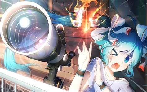 Blue Haired Female In White Top Anime Character Illustration Hatsune Miku Vocaloid Blue Hair