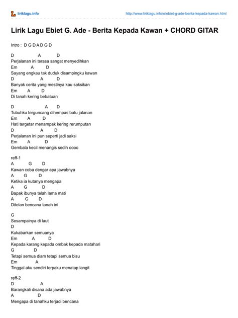 Lirik berita kepada kawan oleh ebiet g ade. Ebiet G Ade Rumput Bergoyang Chord