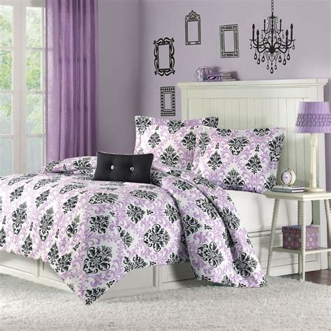 Twin Twin Xl Size Purple Damask Design Comforter Set Comforter Sets