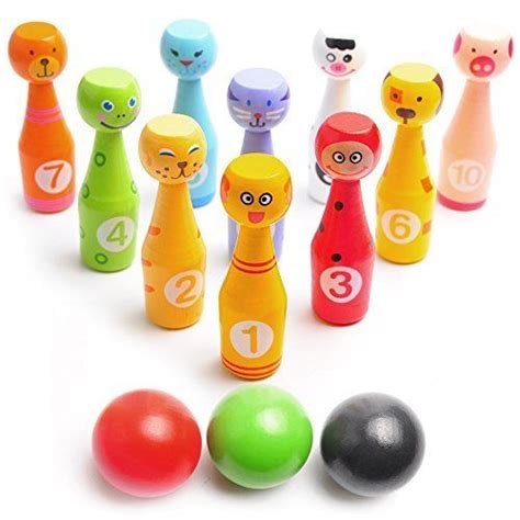 Lewo Large Wooden Bowling Set Kids Skittles Toys For Toddlers With 10