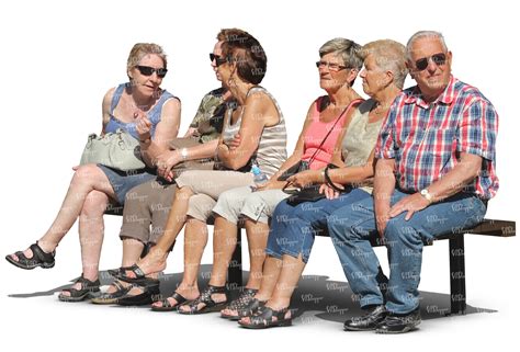 Six Eldery People Sitting In A Row On A Bench Vishopper