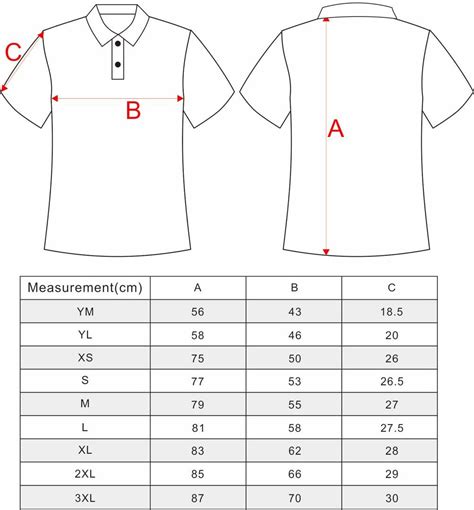 Mens And Ladies Polo Sizing Chart Oahu Golf Apparel