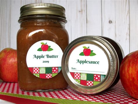 Country Quilt Apple Canning Labels Round Printed Mason Jar Stickers For Applesauce Butter
