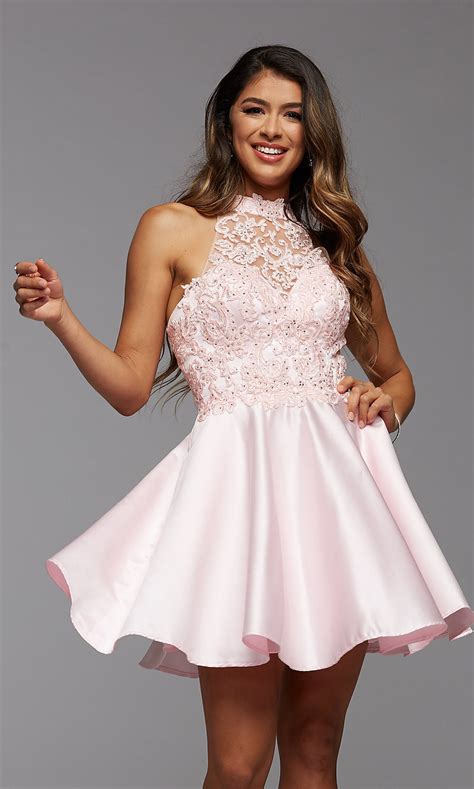 Short Prom Dress With Lace Bodice Promgirl