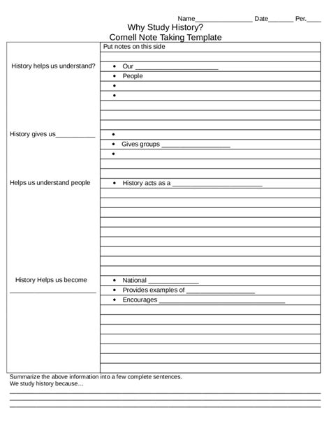 Free Printable Note Taking Templates Cornell Notes Template 56 Free