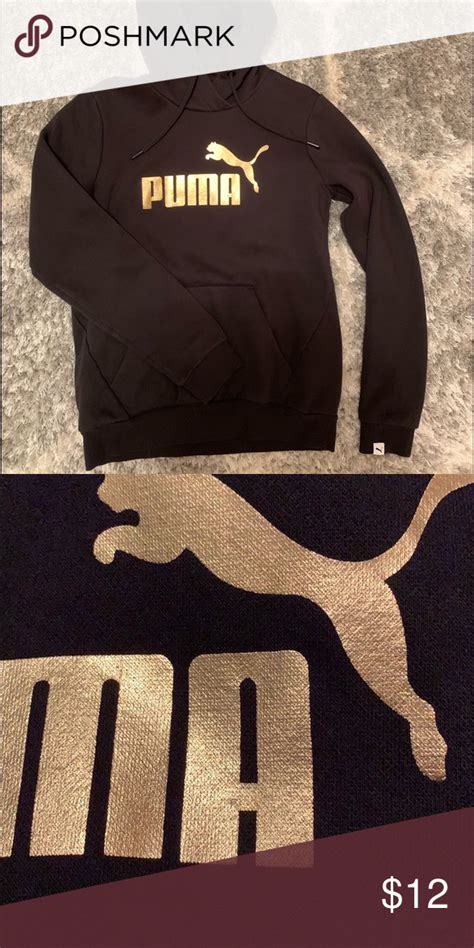 Nike women's sportswear ¼ zip fleece pullover. Black with gold lettering puma hoodie. | Sweatshirt tops ...