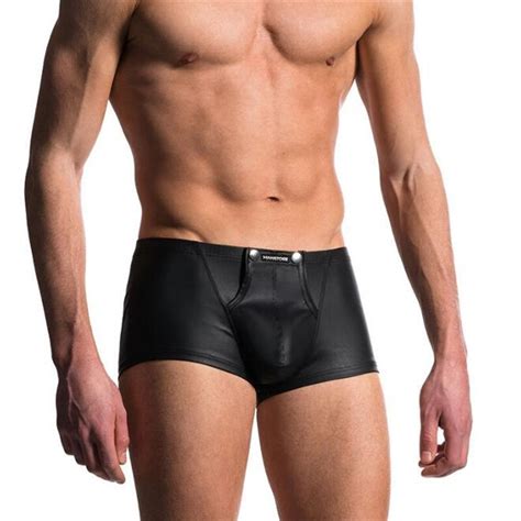 Men S Faux Leather Underwear Sexy Men S Low Waist Button Boxer Shorts