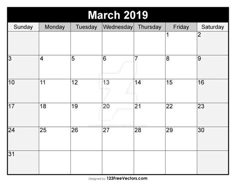 Blank March Calendar 2019 Free Vector By 123freevectors On Deviantart
