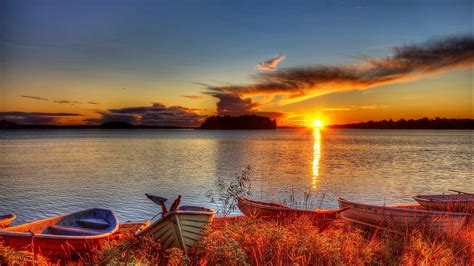 4k Sunset Boats Lake Coolwallpapersme